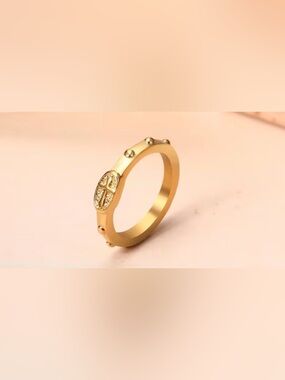 Gold Cross Accent Women's Stackable Ring